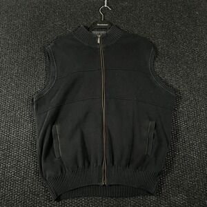 Alex Cannon Mens Black 100% Cotton Full Zip Sweater Vest Mock Neck Large